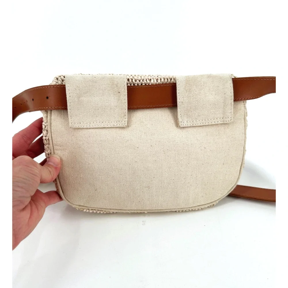 Clare V. Woven Raffia Belt Bag Fanny Pack Leather Belt Adjustable Small - Picture 3 of 9
